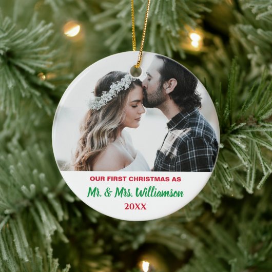 Unser erstes Weihnachts-Custom-Foto Verheirateten Keramik Ornament (Baum)