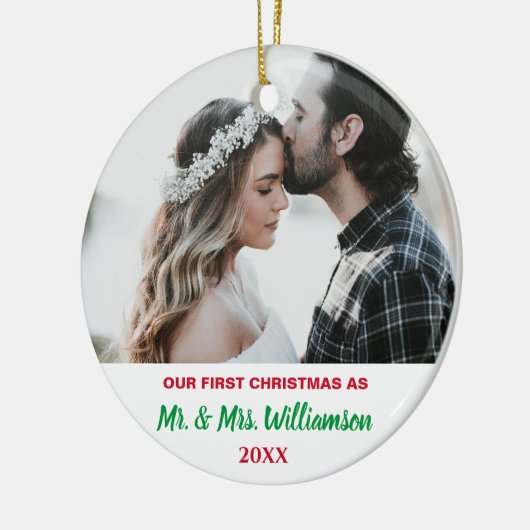 Unser erstes Weihnachts-Custom-Foto Verheirateten Keramik Ornament (Links)