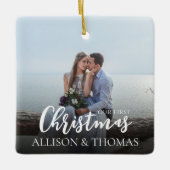 Unser erstes Weihnachts-Elegantes Foto Einfache Ho Keramikornament (Vorderseite)