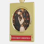 Unser erstes Weihnachts-Foto Banner-Ornament Gold (Links)