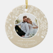 Unser erstes Weihnachts-Foto Elfenbein Keramik Ornament (Vorne)