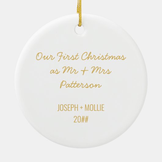 Unser erstes Weihnachts-Foto Gold-Blume-Frame Keramik Ornament (Hinten)