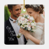 Unser erstes Weihnachts-Foto Jahr personalisiert U Keramikornament (Rückseite)