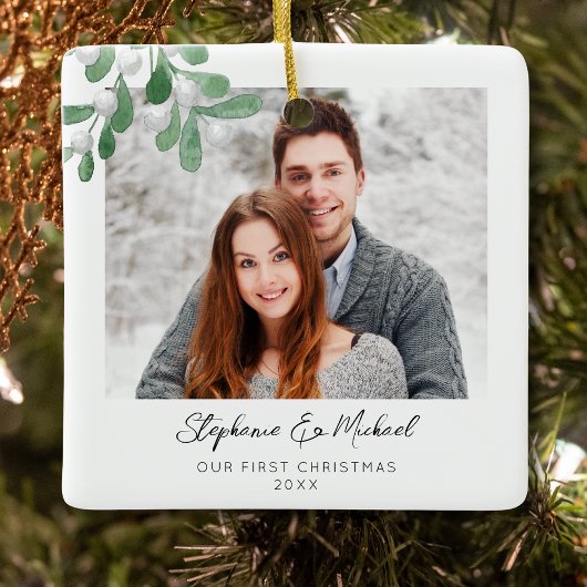 Unser erstes Weihnachts-Foto Keramikornament