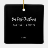 Unser erstes Weihnachts-Foto Minimalskript Verheir Keramikornament (Rückseite)