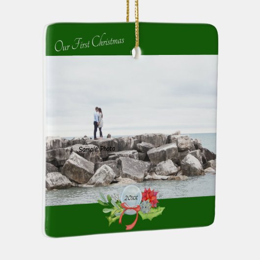 Unser erstes Weihnachts-Foto Personalisierte Keram Keramikornament (Rechts)