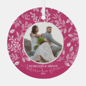 Unser erstes Weihnachts-Foto Pink Ornament Aus Glas (Rückseite)