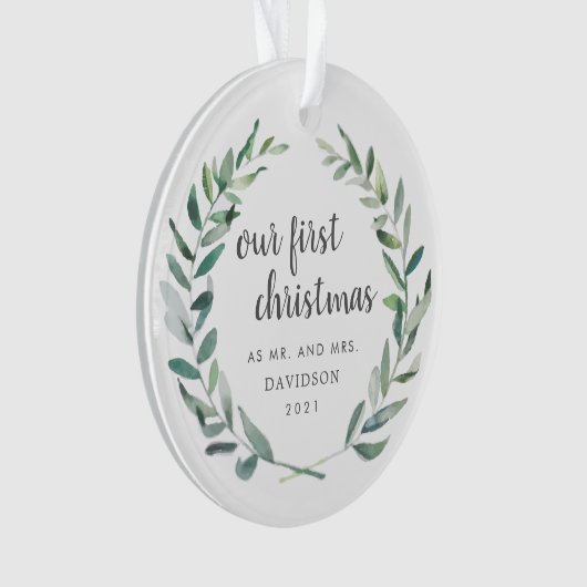 Unser erstes Weihnachts-Foto Rustikale Vegetation  Ornament (Vorderseite)
