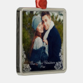 Unser erstes Weihnachts-Foto-Trimm Silbernes Ornament (Rechts)