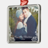 Unser erstes Weihnachts-Foto-Trimm Silbernes Ornament (Links)