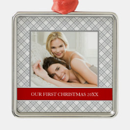 Unser erstes Weihnachts-Foto-Weihnachtsschmuck Silbernes Ornament