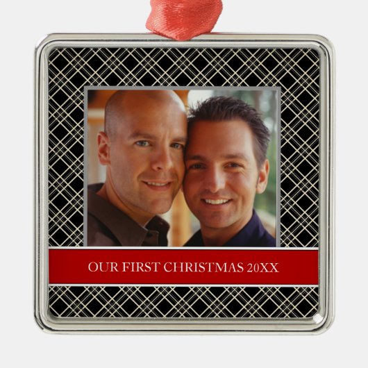 Unser erstes Weihnachts-Foto-Weihnachtsschmuck Silbernes Ornament (Vorne)