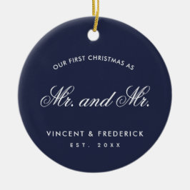 Unser erstes Weihnachts-Gay-Newlyn-Foto Navy Blue Keramik Ornament