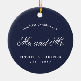 Unser erstes Weihnachts-Gay-Newlyn-Foto Navy Blue Keramik Ornament