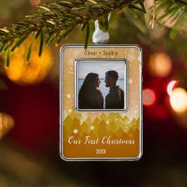 Unser erstes Weihnachts-Gold-Snowy-Wintery-Thema Rahmen-Ornament Silber