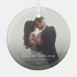Unser erstes Weihnachts-Hochzeitsfoto-Andenken Ornament Aus Glas