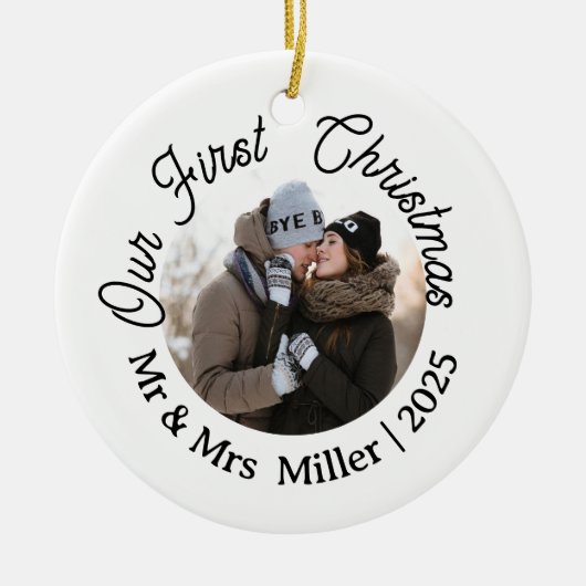 Unser erstes Weihnachts-Modernes Foto, das neu ver Keramik Ornament (Vorne)