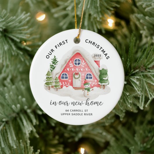 Unser erstes Weihnachts-neues Haus Keramik Ornament (Baum)