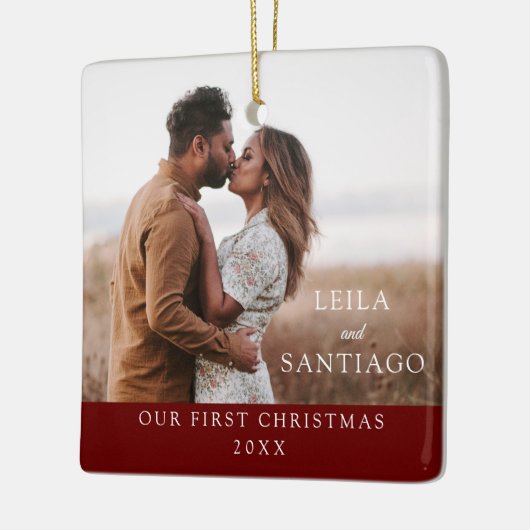 Unser erstes Weihnachts-Newlywings-Foto Keramikornament (Links)