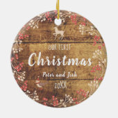 Unser erstes Weihnachts-Non-Gender-Paar rustikal Keramik Ornament (Hinten)