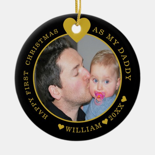 Unser erstes Weihnachts-Papa und Baby-Foto Keramik Ornament (Vorne)
