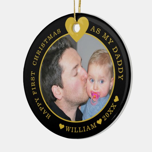Unser erstes Weihnachts-Papa und Baby-Foto Keramik Ornament (Links)
