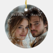 Unser erstes Weihnachts-Persönliches Foto Keramik Ornament (Hinten)