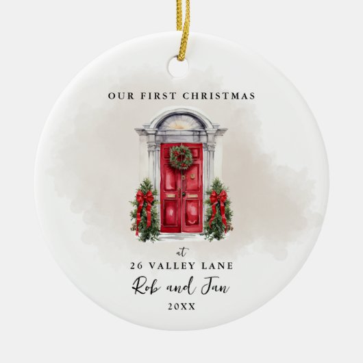 Unser erstes Weihnachts-Red Dople-Foto-Keepake Keramik Ornament (Vorne)