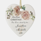 Unser erstes Weihnachts-Rosa-Blumenbibel Vers Keramik Ornament (Rechts)