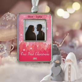 Unser erstes Weihnachts-Rosa-Schneewittchen-Thema Rahmen-Ornament Silber