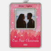 Unser erstes Weihnachts-Rosa-Schneewittchen-Thema Rahmen-Ornament Silber (Vorderseite)
