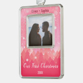 Unser erstes Weihnachts-Rosa-Schneewittchen-Thema Rahmen-Ornament Silber (Links)