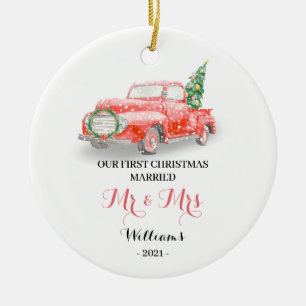 Unser erstes Weihnachts-Rot-Truck-Keramik-Ornament Keramik Ornament