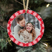 Unser erstes Weihnachts-Rotes Schneeflocken-Foto Ornament