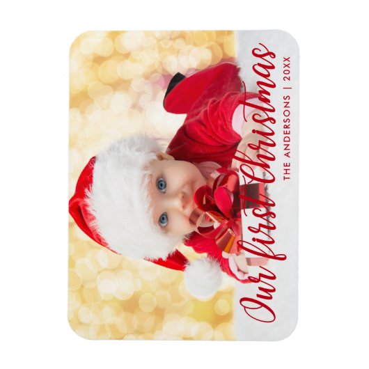 Unser erstes Weihnachts-Rotes Script-Foto Magnet (Vertikal)