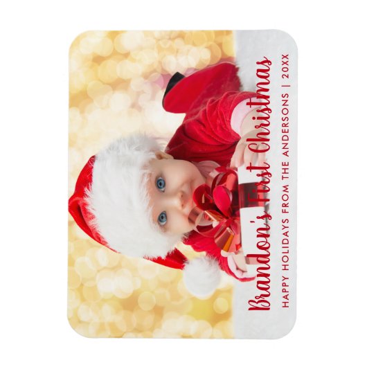 Unser erstes Weihnachts-Rotes Script-Foto Magnet (Vertikal)
