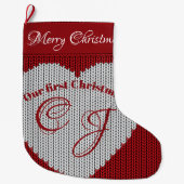 Unser erstes Weihnachts-Rotwolen-Strick-HörMonogra Großer Weihnachtsstrumpf (Vorderseite)