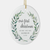 Unser erstes Weihnachts-Rustikales lesbisches Foto Keramik Ornament (Rechts)