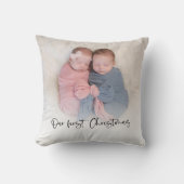 Unser erstes Weihnachts-Script-Baby-Twins-Foto Kissen (Vorderseite)