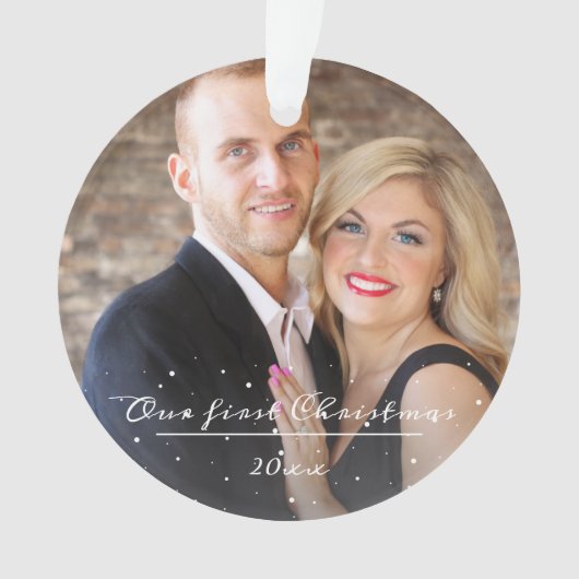 Unser erstes Weihnachts-Script-Hochzeitsskript-Fot Ornament (Vorderseite)