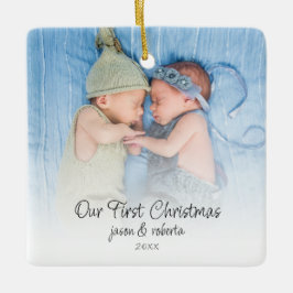 Unser erstes Weihnachts-Twins-Foto-Overlay-Jahr Keramikornament