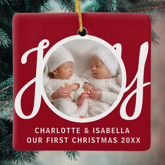 Unser erstes Weihnachts-Twins-Foto Red Keepake Keramikornament