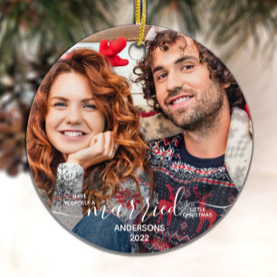 Unser erstes Weihnachts-Verheiratete Custom-2-Foto Keramik Ornament