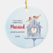 Unser erstes Weihnachts-Verheiratetes Personalisie Keramik Ornament (Hinten)