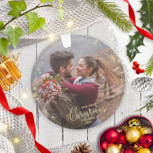 Unser erstes Weihnachts-Verlobt-Foto-Ornament Ornament