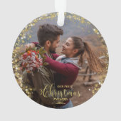 Unser erstes Weihnachts-Verlobt-Foto-Ornament Ornament (Rückseite)