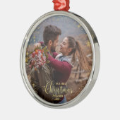 Unser erstes Weihnachts-Verlobt-Foto-Ornament Ornament Aus Metall (Links)