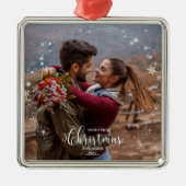 Unser erstes Weihnachts-Verlobt-Foto-Ornament Ornament Aus Metall (Vorne)
