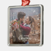 Unser erstes Weihnachts-Verlobt-Foto-Ornament Ornament Aus Metall (Links)