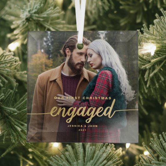 Unser erstes Weihnachts-Verlobt-Glass-Foto-Ornamen Ornament Aus Glas (Insitu)